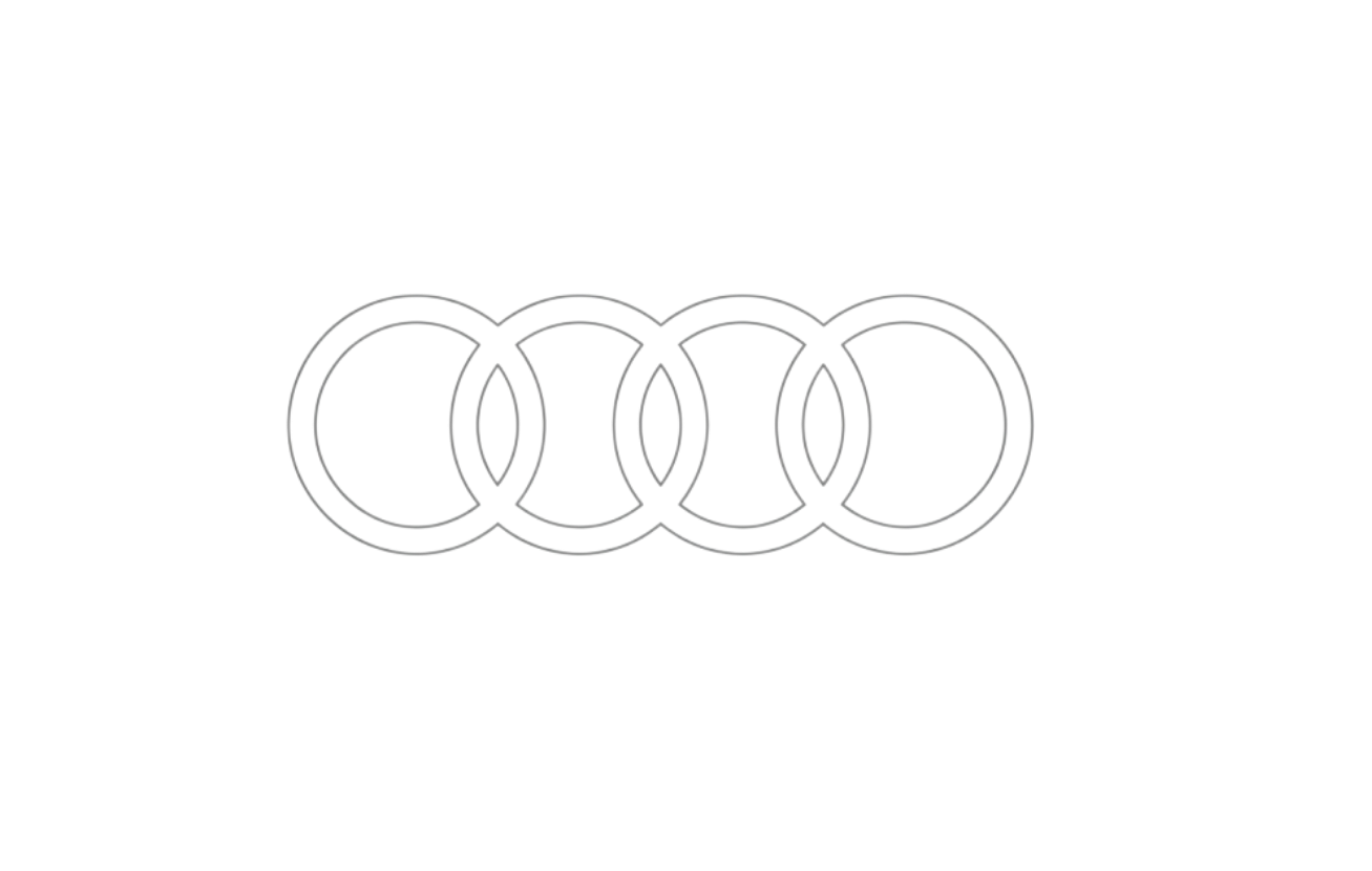 Outline illustration of five interconnected circles, stylized as four interlinked rings, representing the Audi logo.