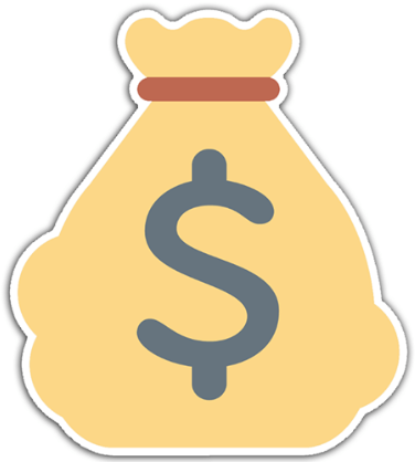 Cartoon illustration of a money bag with a dollar sign on it.