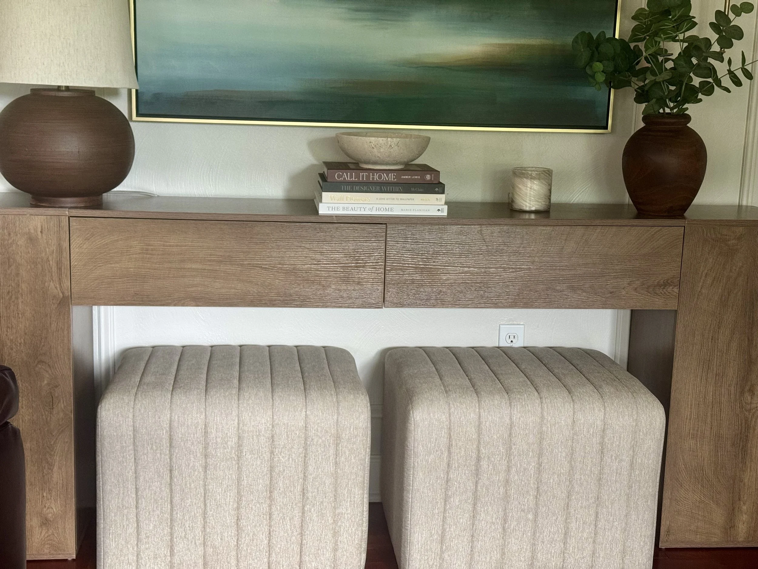 Upholstered Ottomans,
The ottomans I used have been discontinued, but I found a similar option with the same tailored shape and soft neutral upholstery.
Shop the similar ottomans →