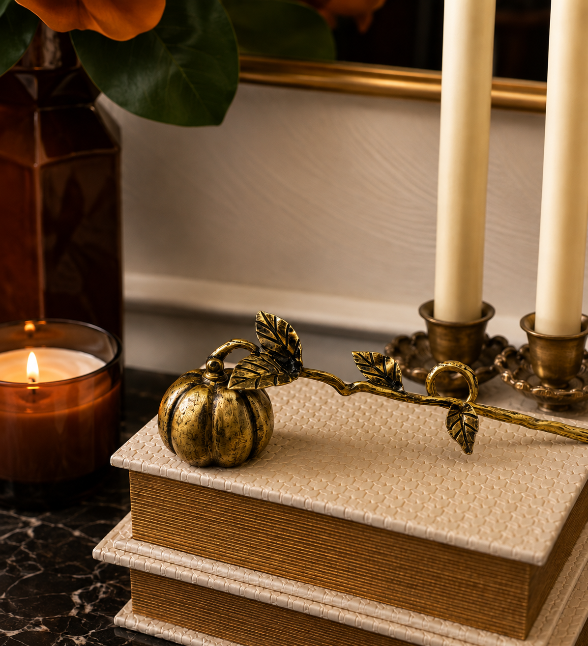 Pumpkin Candle Snuffer,
A small seasonal detail that adds a little charm and antique-inspired character to my autumn styling.
Shop the candle snuffer →