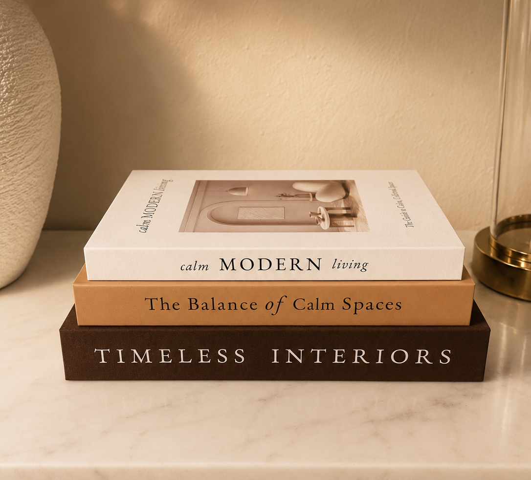 Decorative Book Set,
I use decorative books throughout my home to add height, contrast, and another layer to a vignette.
Shop the book set →