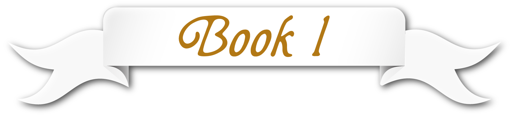 A white ribbon that reads 'Book 1' in gold cursive text.