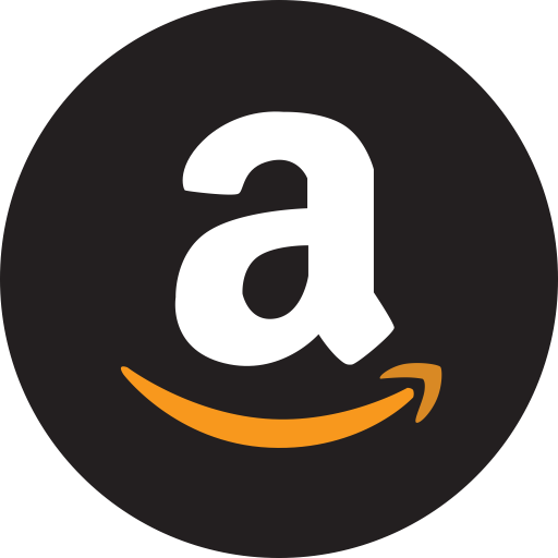 Amazon logo with a black background, featuring a lowercase white 'a' and an orange curved arrow underneath.