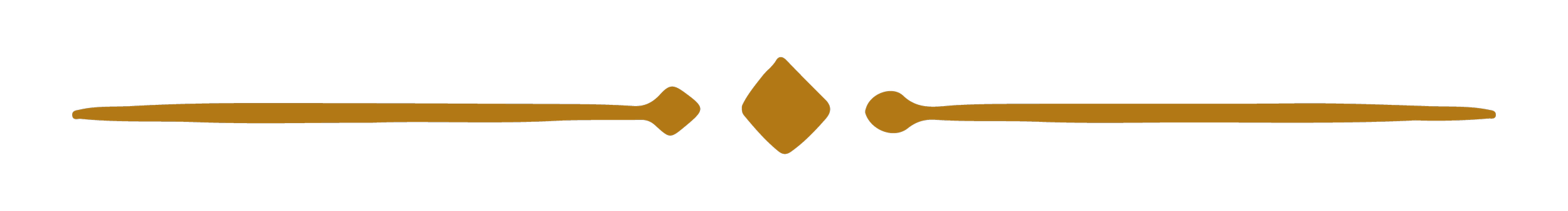 A horizontal decorative line featuring a central diamond shape flanked by symmetrical curved shapes, all in a brownish-golden color.