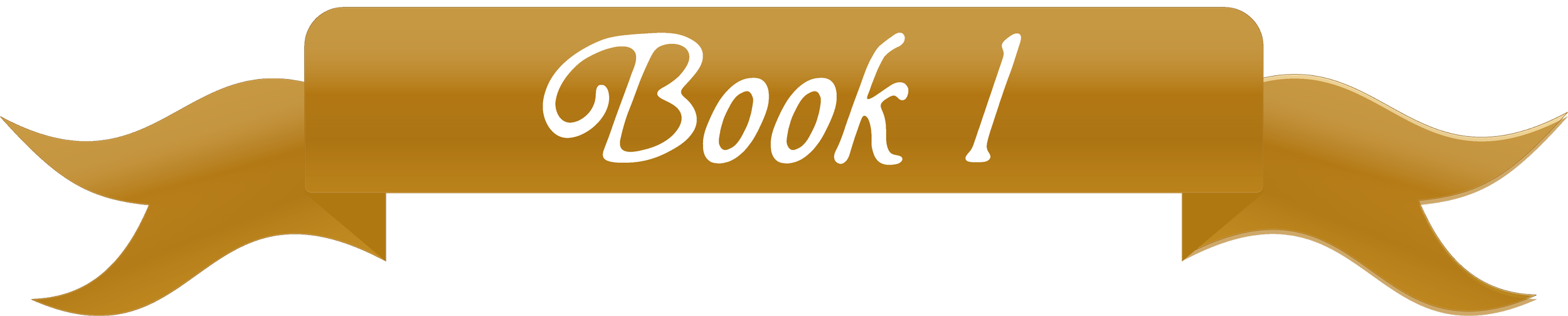 Gold ribbon banner with the text 'Book 1' in white script font on a blue rectangle background.