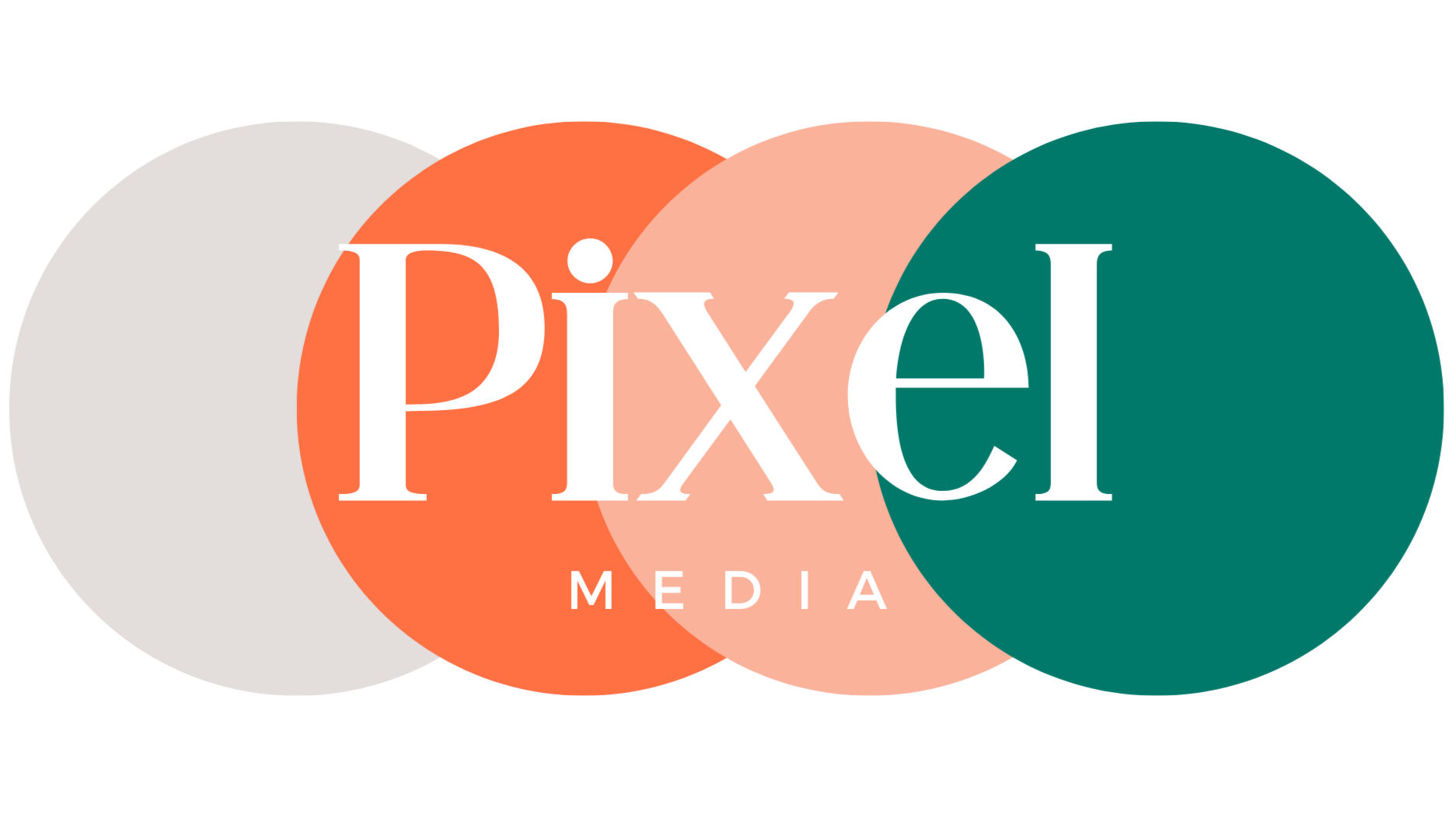 Colorful overlapping circles with the text 'Pixel Media' in white, modern font.