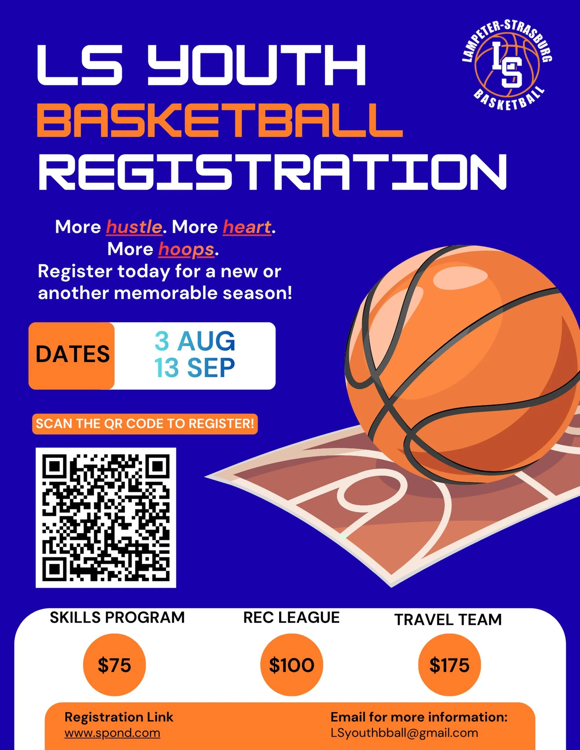 🏀 2026 Lampeter-Strasburg Youth Basketball Registration is OPEN! 🏀

Ready for another great season? Registration is now open for all LSYB leagues!

⛹️ Skills (K&ndash;2nd) &ndash; $75
🏀 Recreation (3rd&ndash;6th) &ndash; $100
🔥 Travel (4th&ndash;