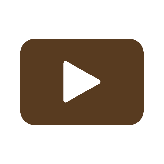 Image of a brown play button icon with rounded edges, set against a black background.