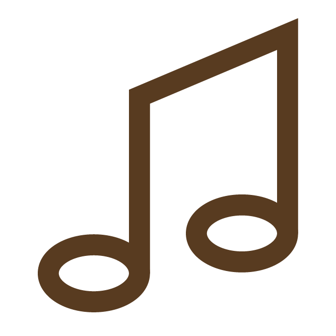 Brown musical note icon on a black background.