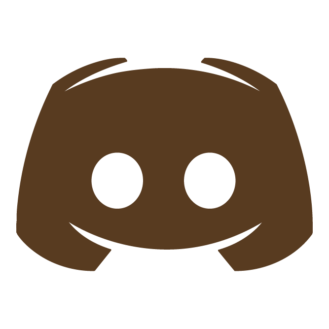 Discord logo with a smiling face in black and brown colors.