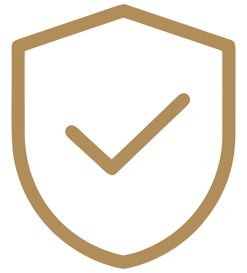 Gold shield with a checkmark in the center