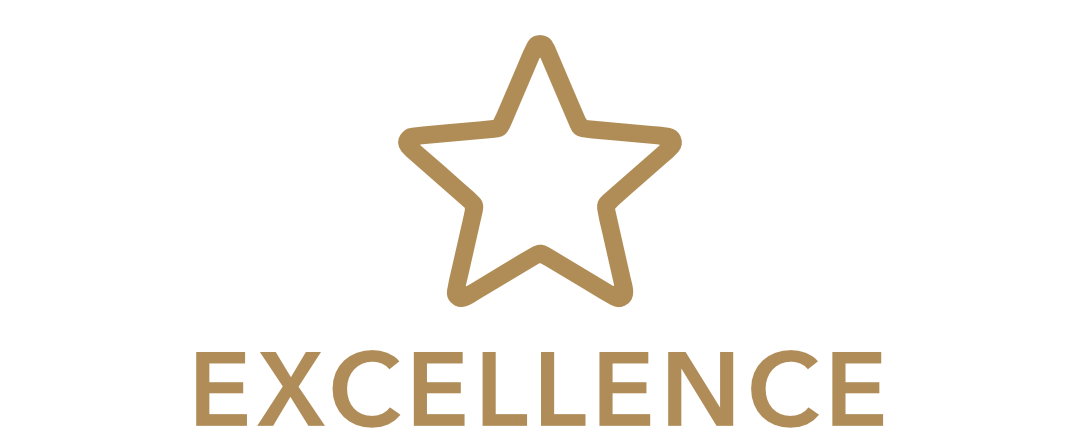 Star icon with the word 'Excellence' written below in gold text