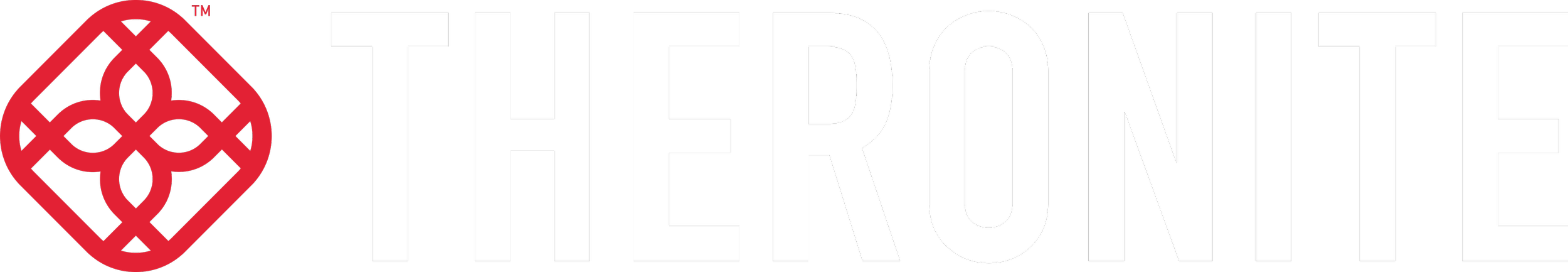 The logo of Theronite featuring a red geometric symbol on the left and the word 'THERONITE' in white uppercase letters on a black background.