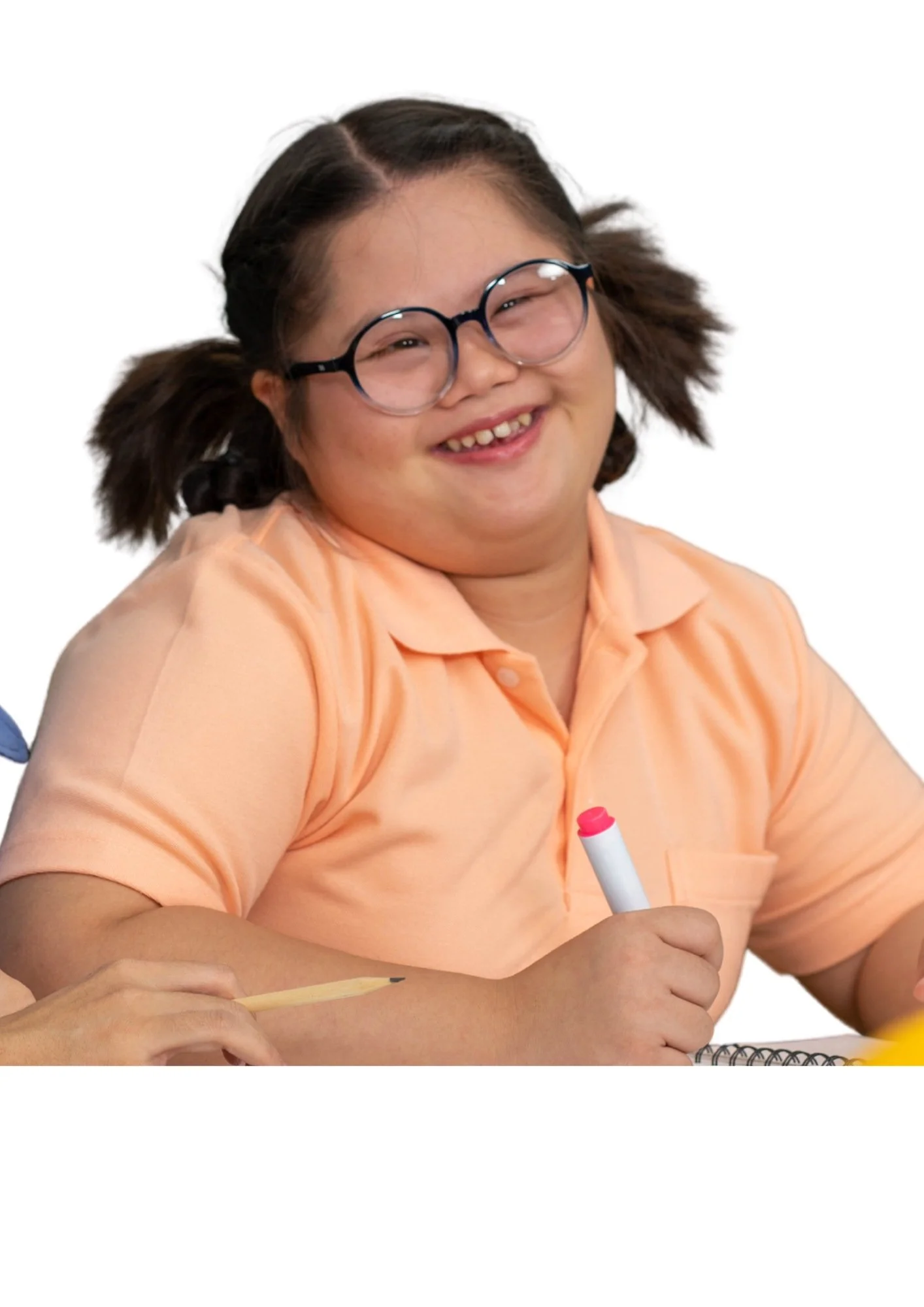 girl wearing glasses smiling