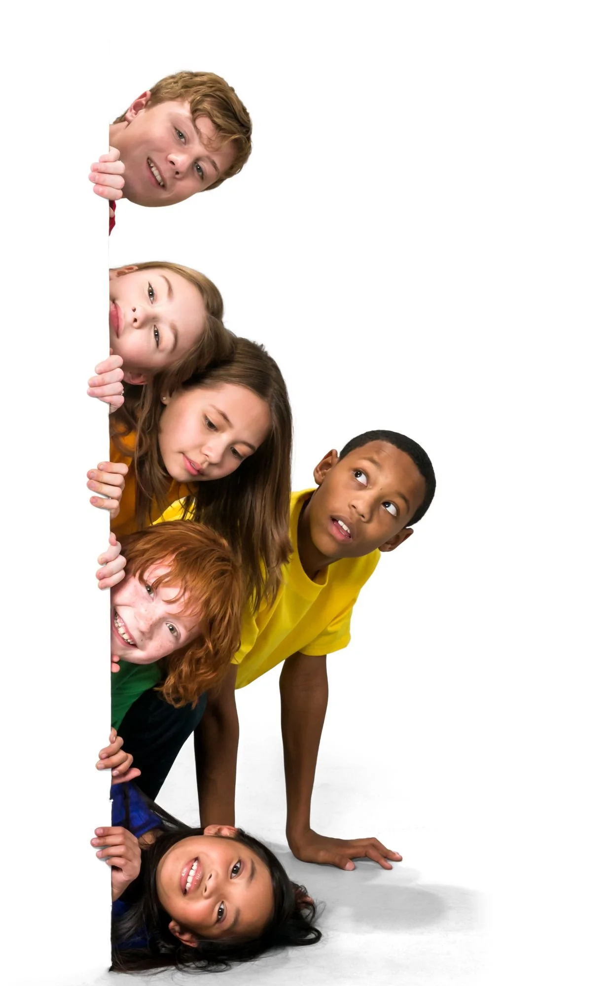 children peeking around corner