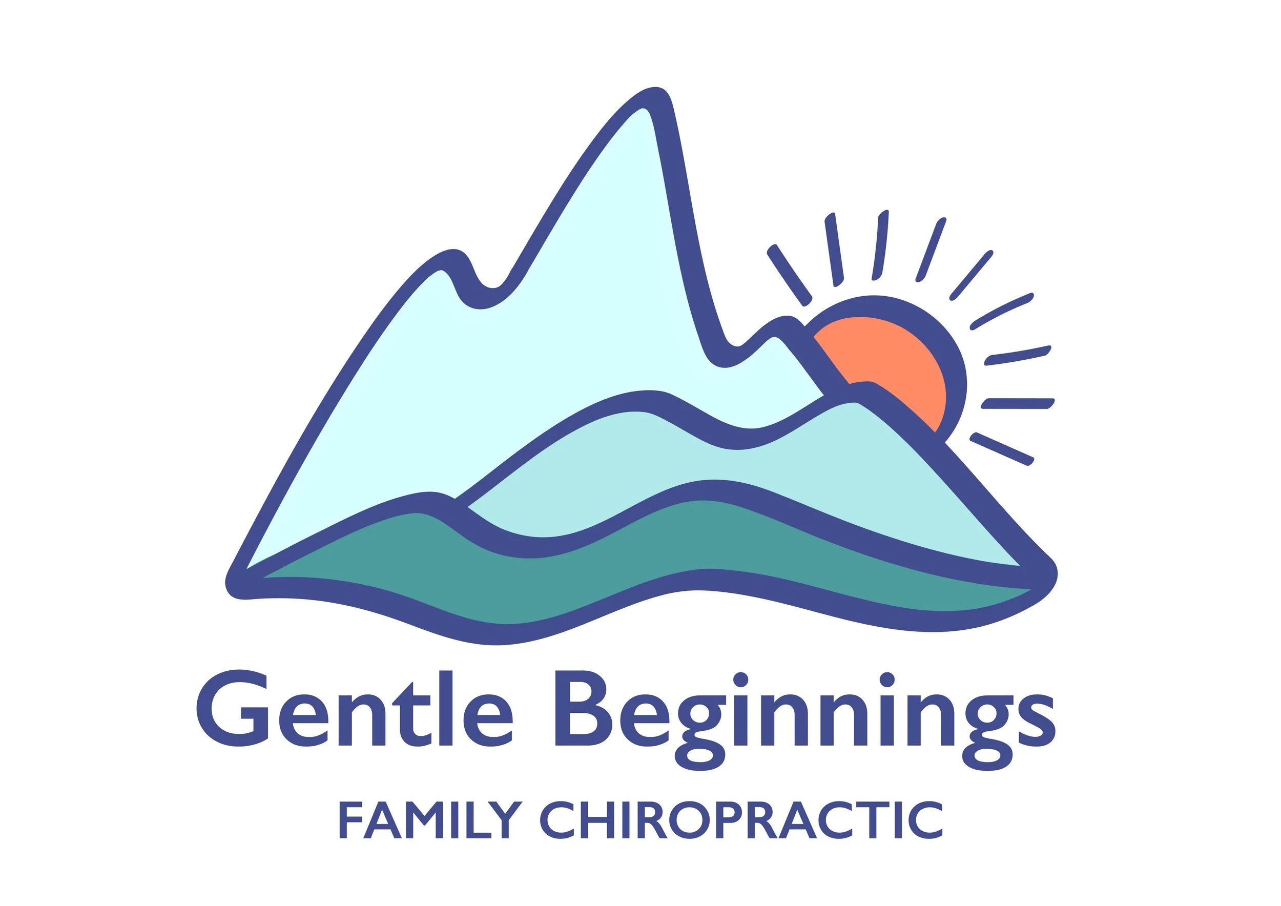 A custom logo for Gentle Beginnings Family Chiropractic, incorporating gently rolling mountains that rise into taller peaks to symbolize growth and progress through chiropractic care.