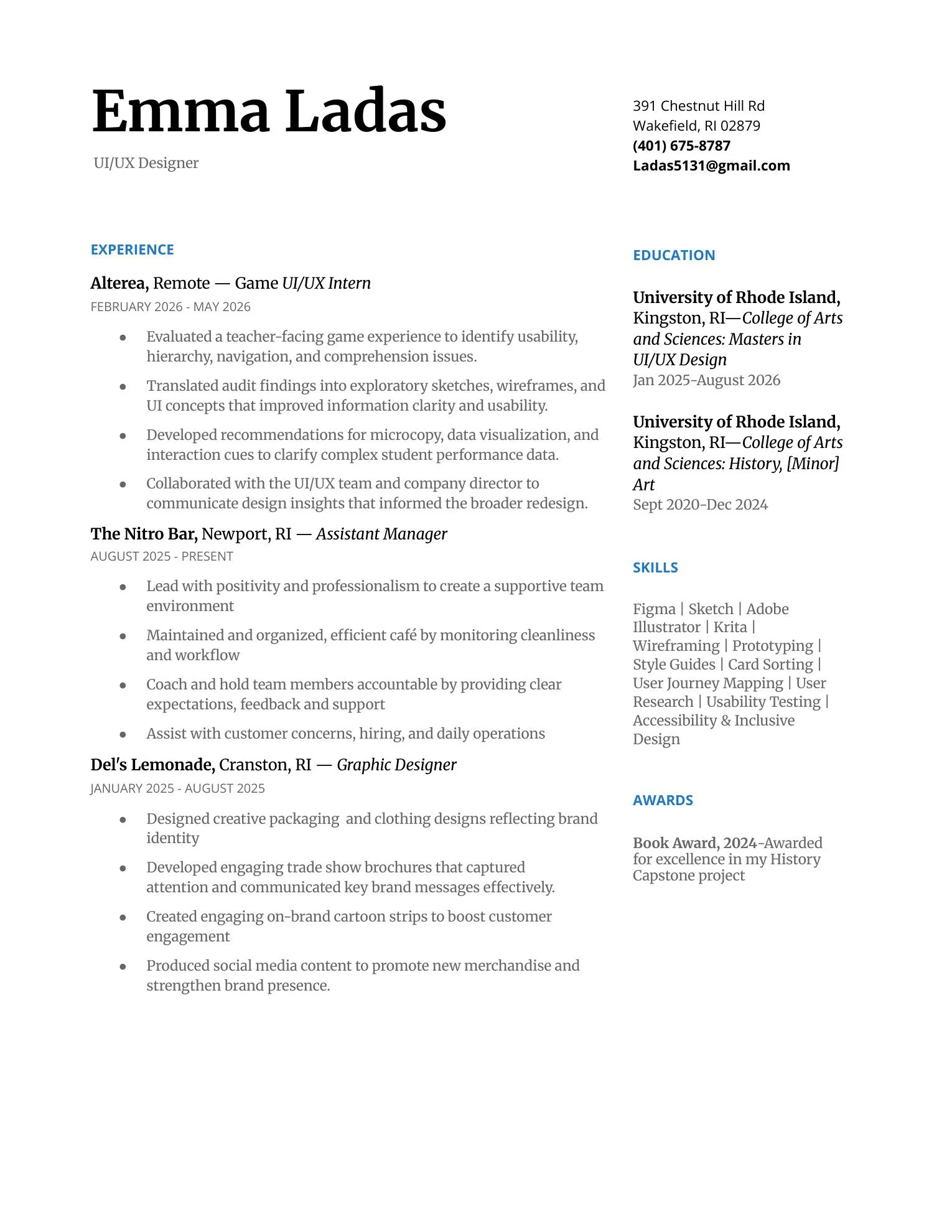 Emma Ladas's Resume