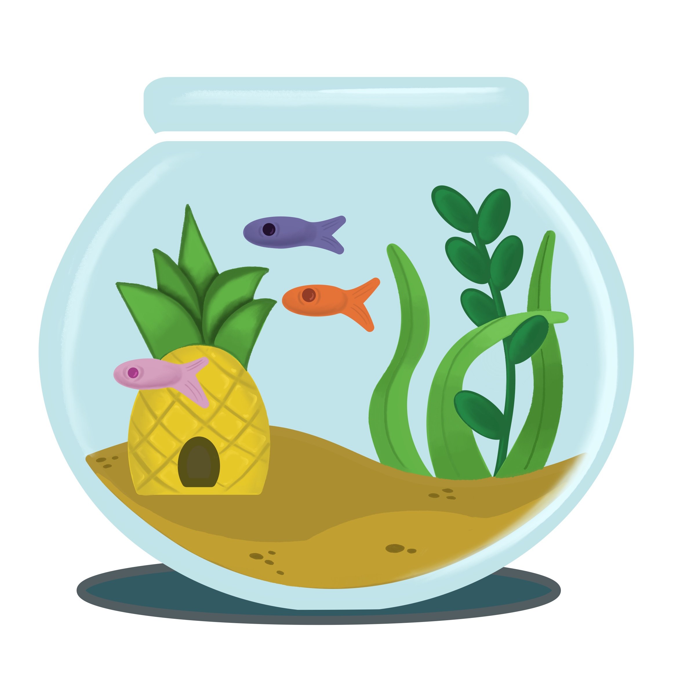 A conceptual app icon for a child-friendly web browsing platform as part of a school project. The fishbowl symbolizes a safe, contained environment within the vast world of the internet. 