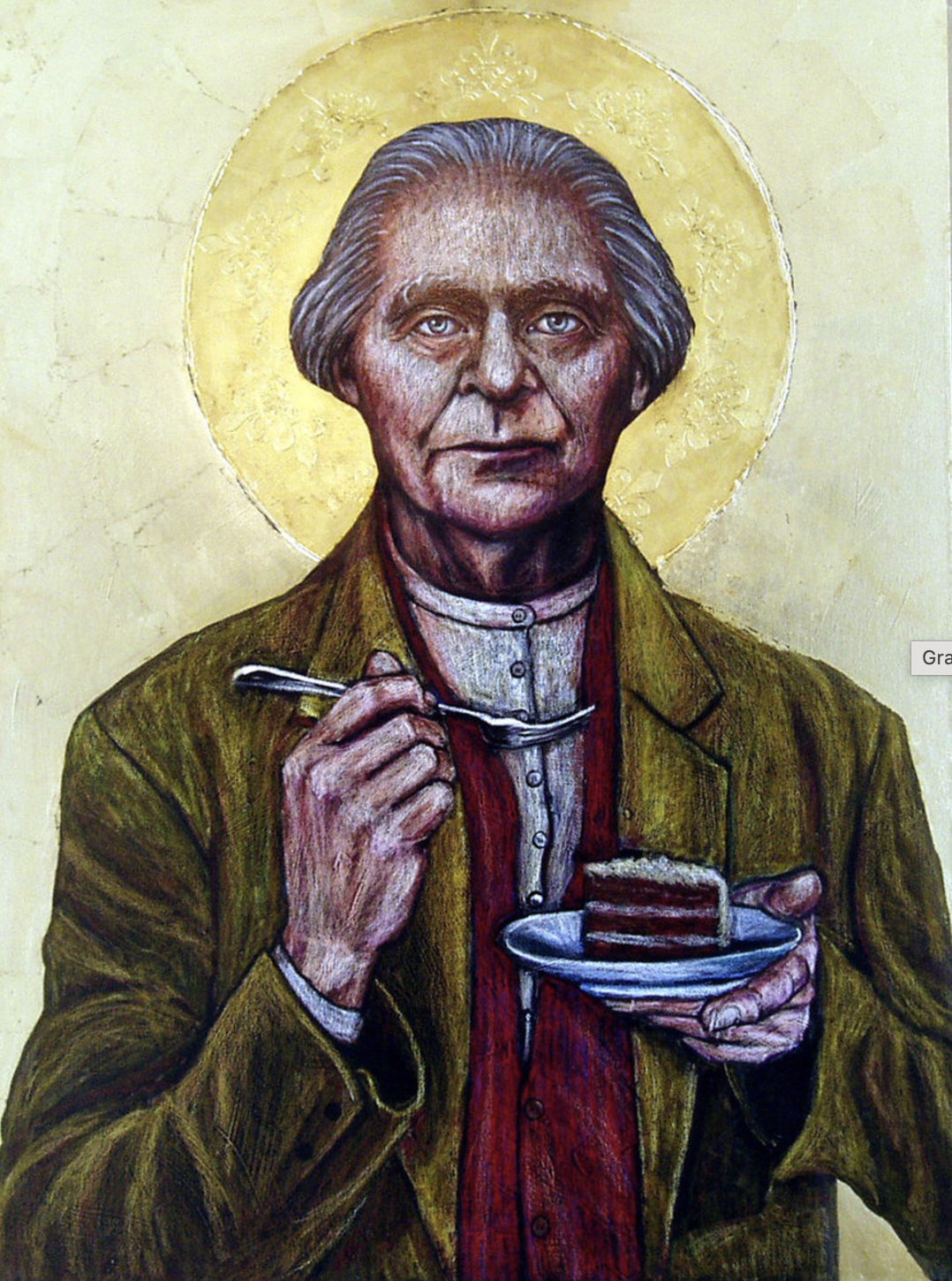 Grandfather (Jefferson), oil/gold leaf/plaster on canvas, 48 x 36 inches