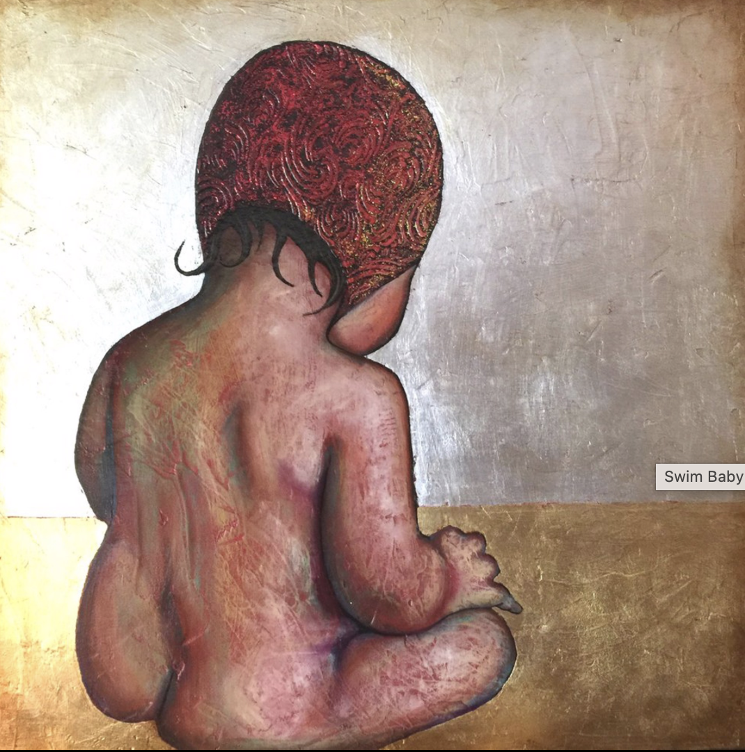 Swim Baby, mixed media, 36 x 36 inches