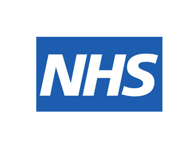 NHS logo with white letters 'NHS' on a blue background.
