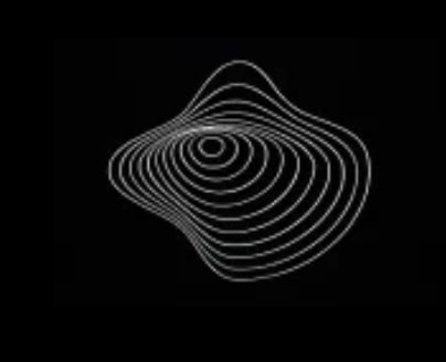 Black background with white concentric contour lines forming an abstract shape.