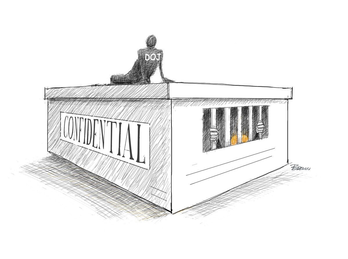 A sketch of a person sitting on the roof of a building labeled 'Confidential' with bars on windows and a dog silhouette on the back of a person sitting on the rooftop.