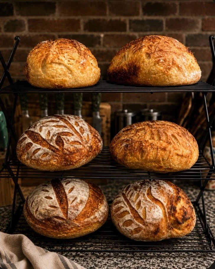 These are a few of the freshly baked loaves we made today! Tomorrow will feature two Original Sourdough loves, two Cinnamon Raisin loaves, and two Honey Oat loves! DM me if you want to order yours for the morning!