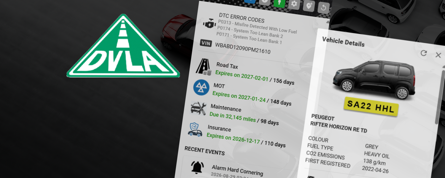 DVLA Integration provides live MOT and Road Tax status plus Insurance &amp; Maintenance.