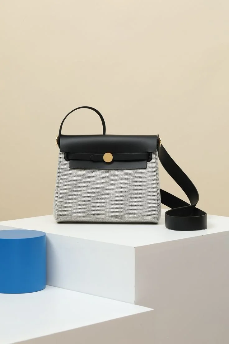 Hermès Mini Herbag 20 Black & Toile Canvas Palladium Hardware Stamp G