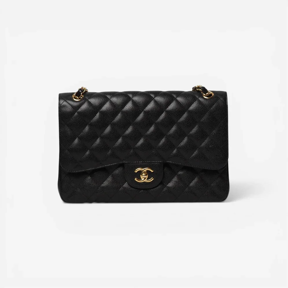 Chanel Classic Jumbo Double Flap – Black Quilted Caviar Leather with Gold-Tone Hardware