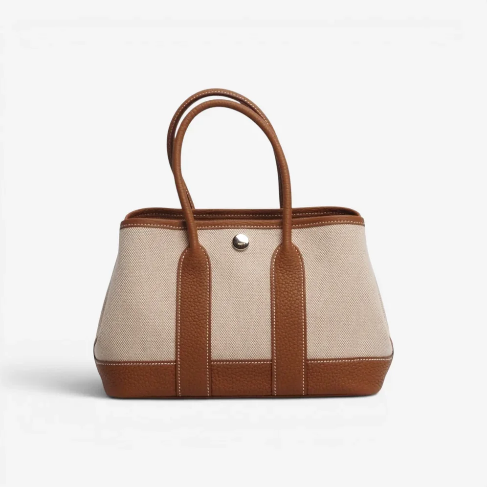 Hermès Neo Garden Party 23 Gold Negonda & Ecru Toile H Canvas Palladium Hardware Stamp K