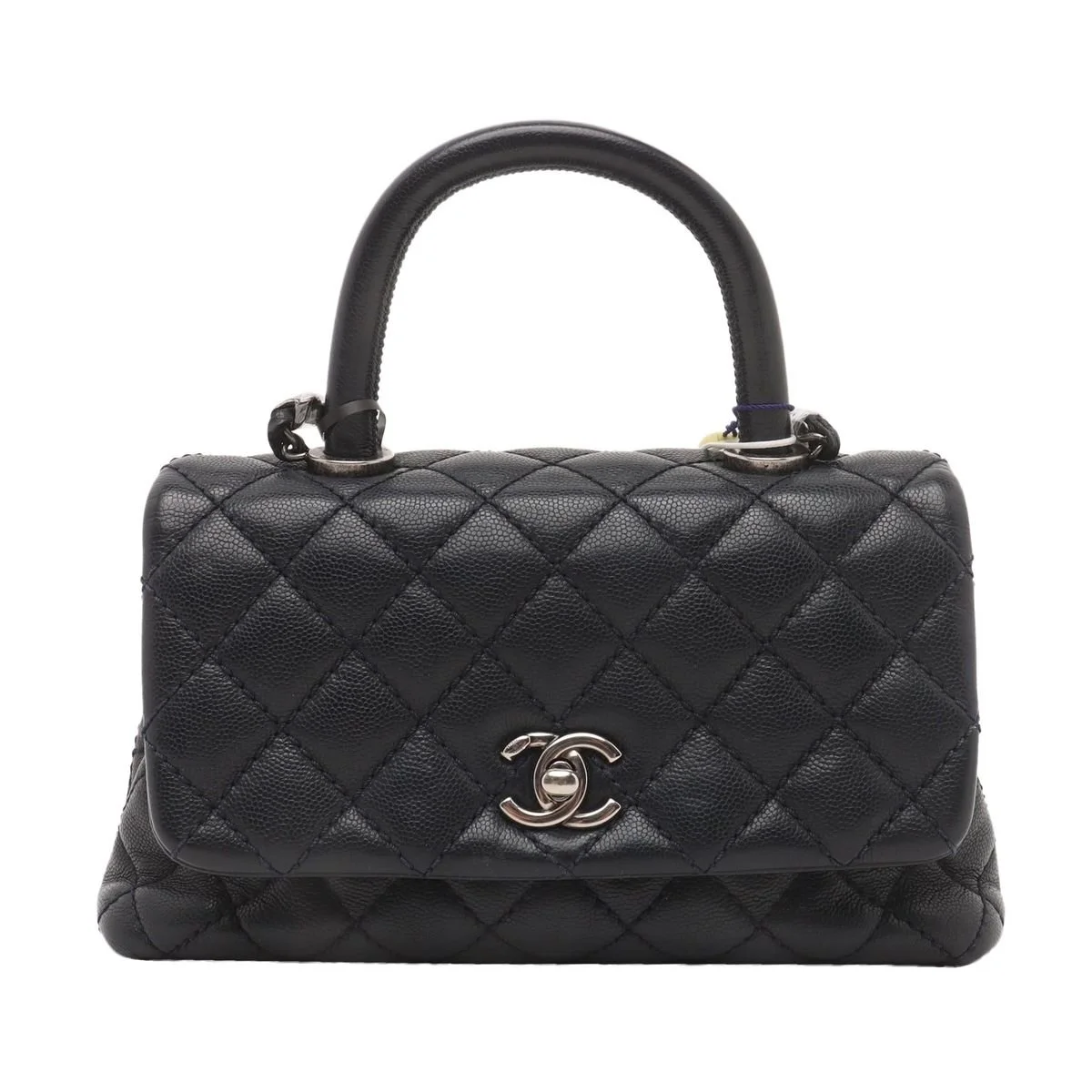 Chanel Coco Handle Bag Navy Silver Hardware