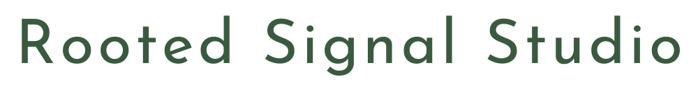 Logo for Rooted Signal Studio with text in black and green on a white background