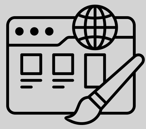 Outline of a web browser window with a globe icon and a paintbrush.