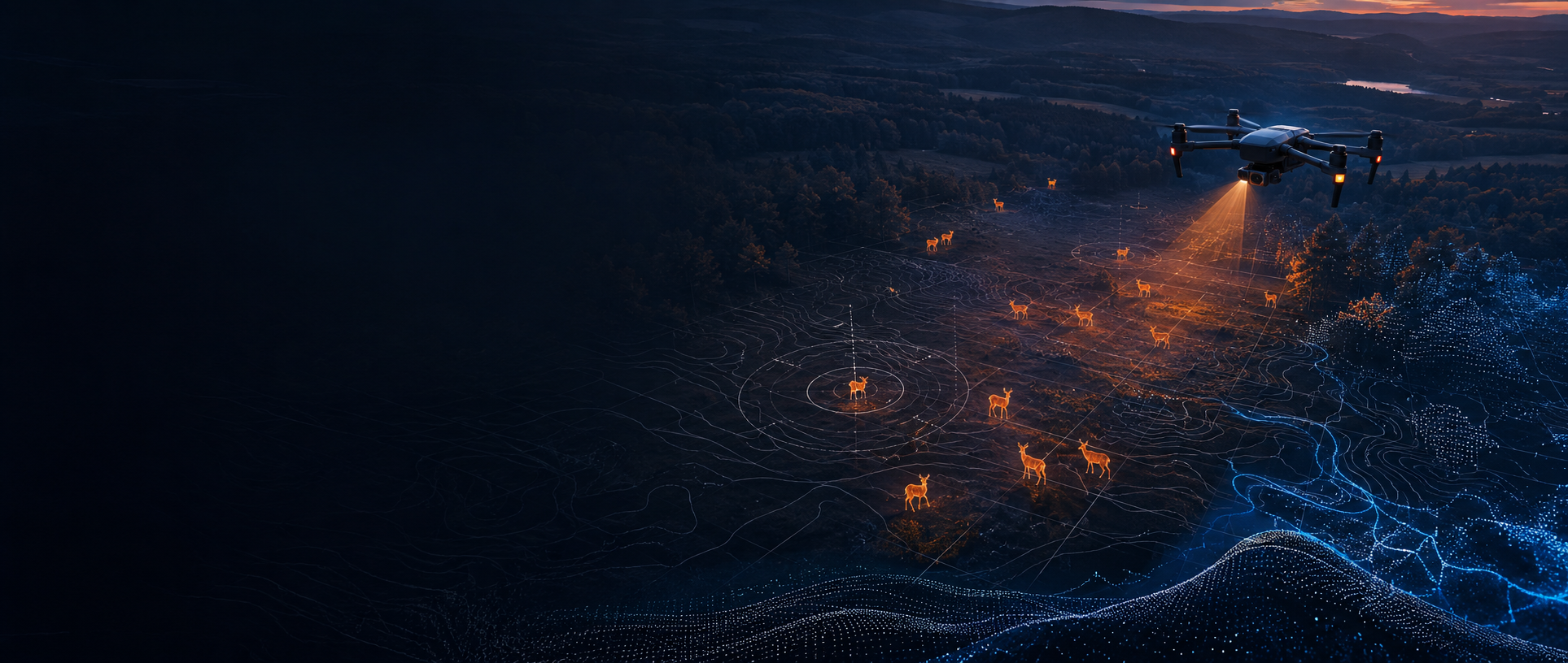 Elevated Drone NWA thermal search operation using a DJI Matrice 4TD over Northwest Arkansas terrain at night.