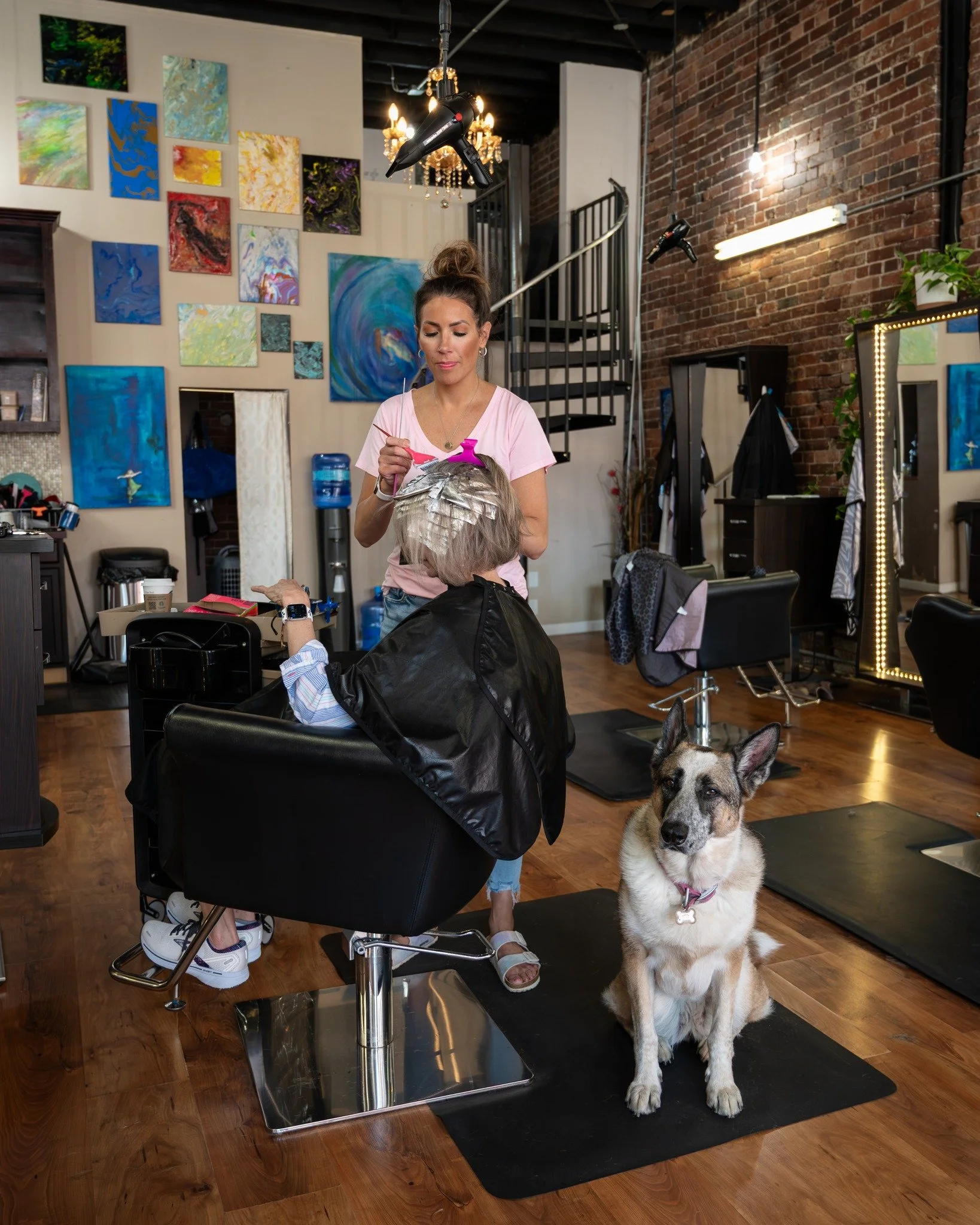 Say hello to the best salon assistant, Sage 🥰🐾✨ #ladiesandgents #morgantownwv #hairstylists #salon #doggos