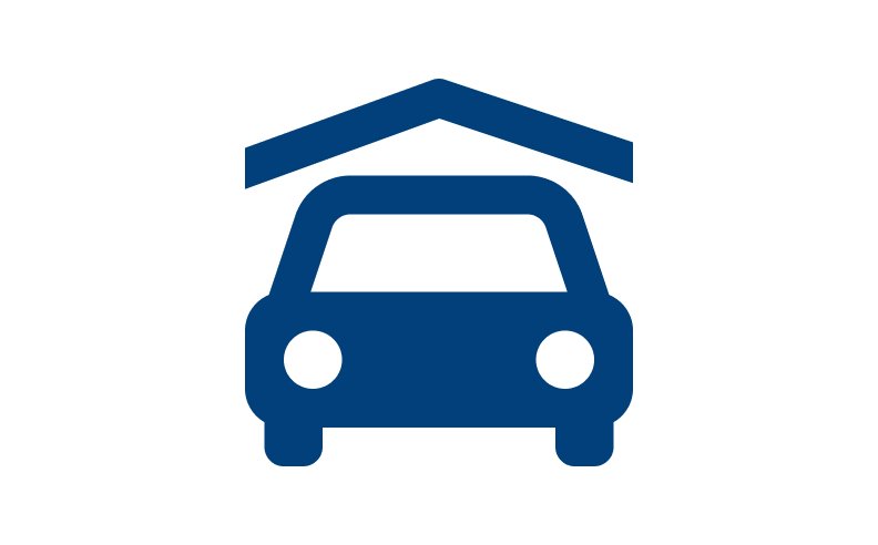 Icon of a car under a roof, indicating parking or garage.