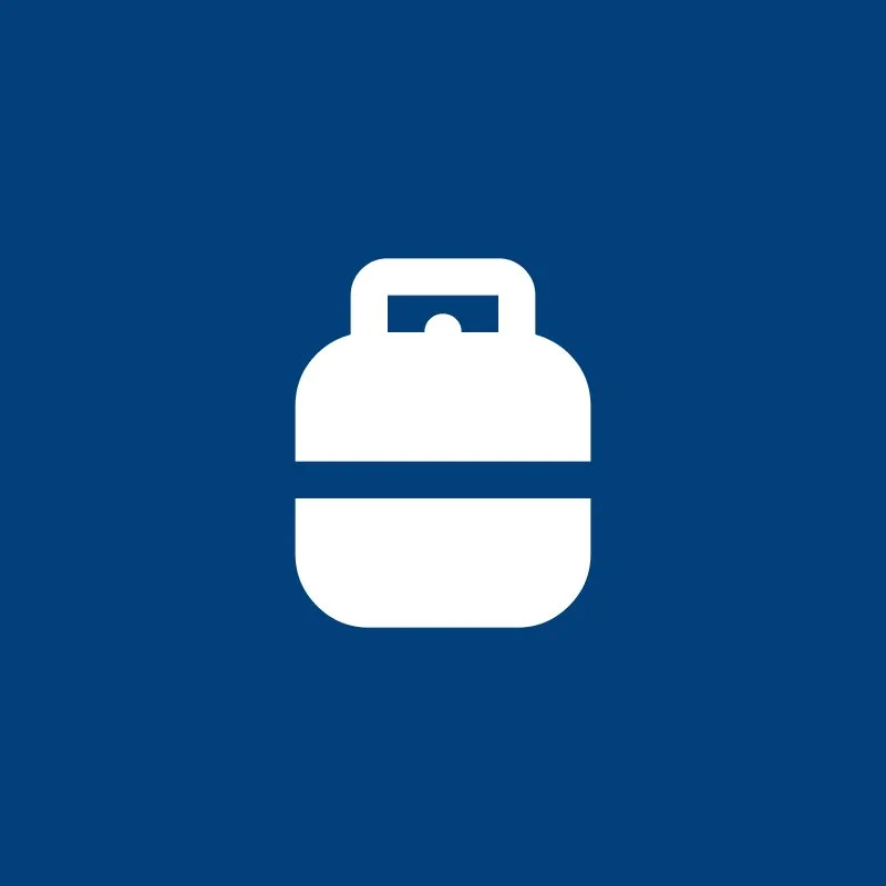 Icon of a portable gas canister on a blue background.