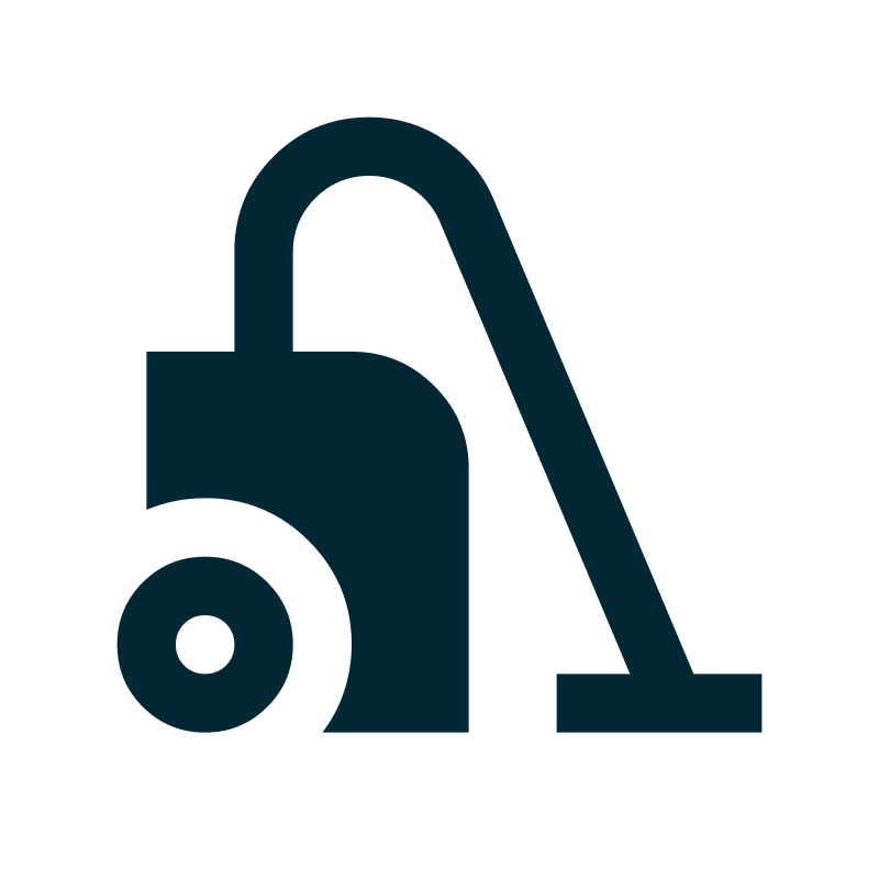 Icon of a vacuum cleaner with a hose and wheels