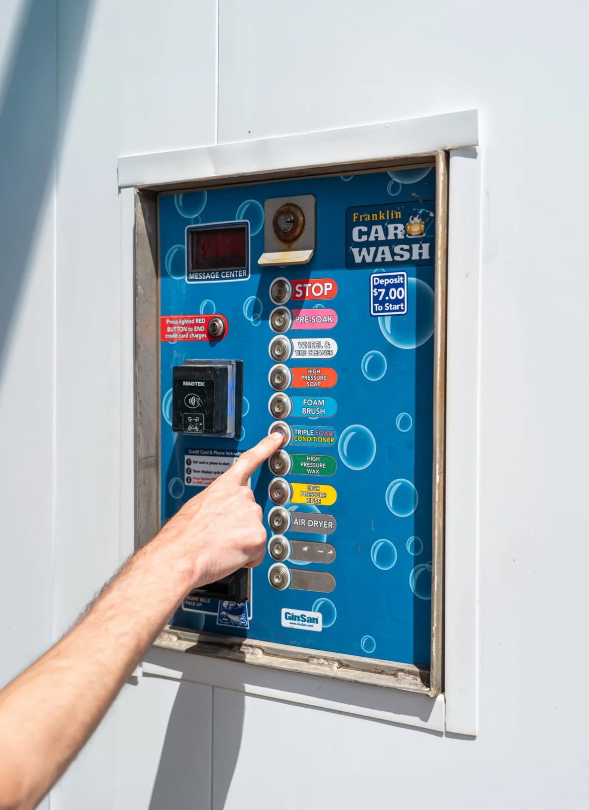 Self-service car wash control panel with multiple wash settings