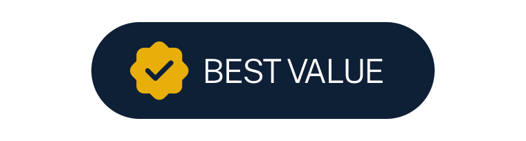 Badge with a gold checkmark and the text 'Best Value' on a dark background.