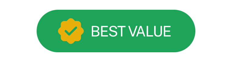 Green oval badge with a yellow checkmark icon and the text "BEST VALUE" in white.