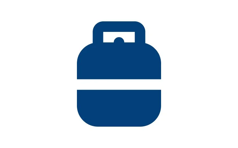 Icon of a blue and white gas can or fuel container.