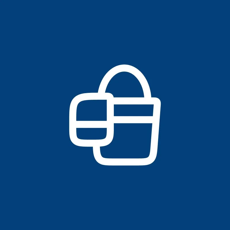 Icon of a shopping bag with smaller bags inside, on a blue background.