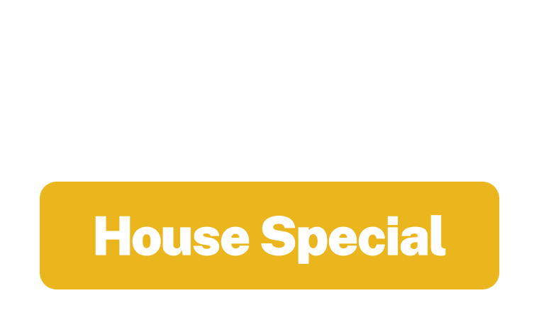 Black and white logo with a yellow rounded rectangle containing the text 'House Special' in bold white letters.
