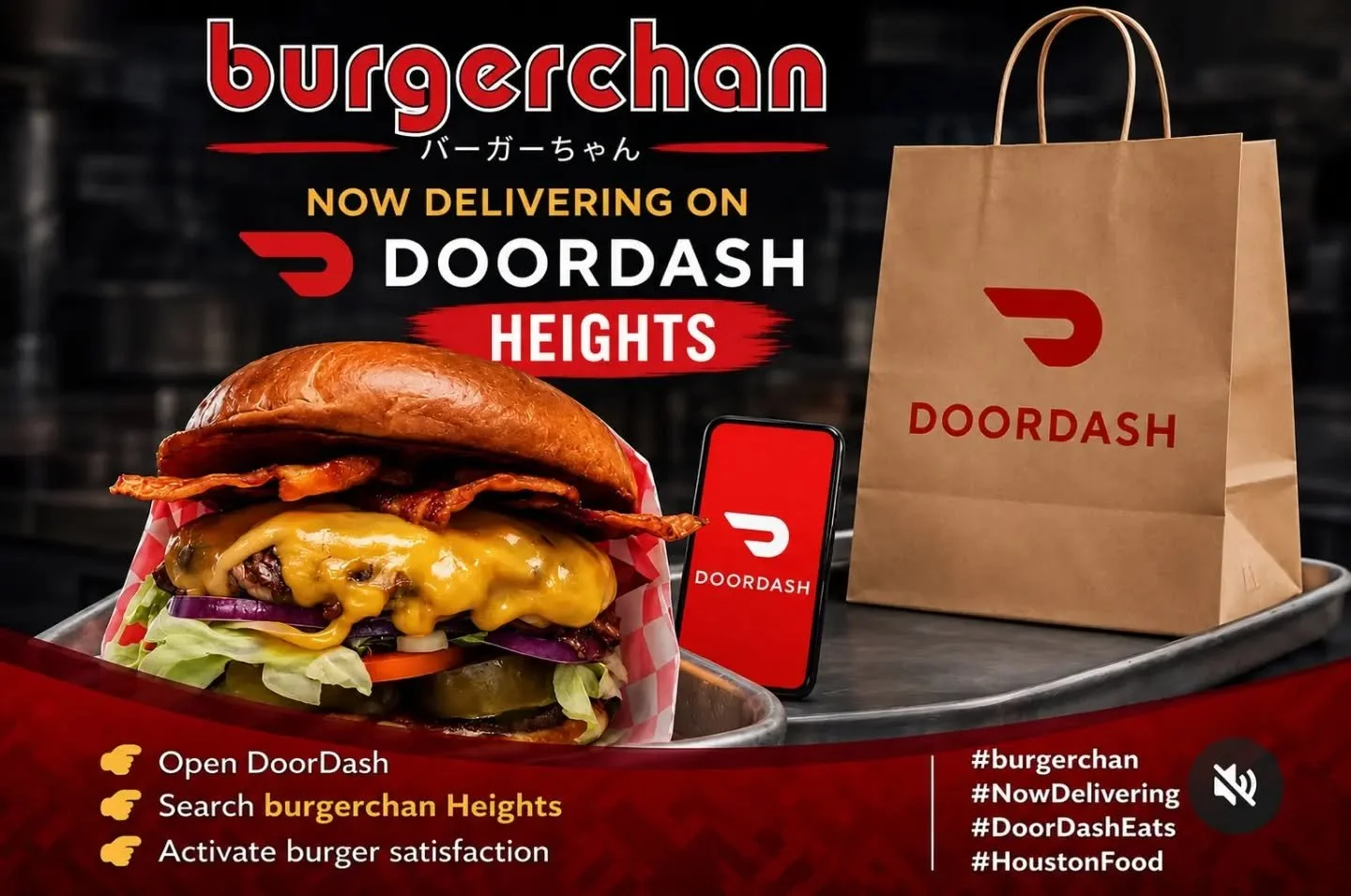 Big news‼️

burgerchan Heights is now officially available on DoorDash.

That means your custom-built, umami-forward burgers are now just a few taps away&mdash;no commute, no compromise.

Whether you&rsquo;re optimizing lunch from the office or execu