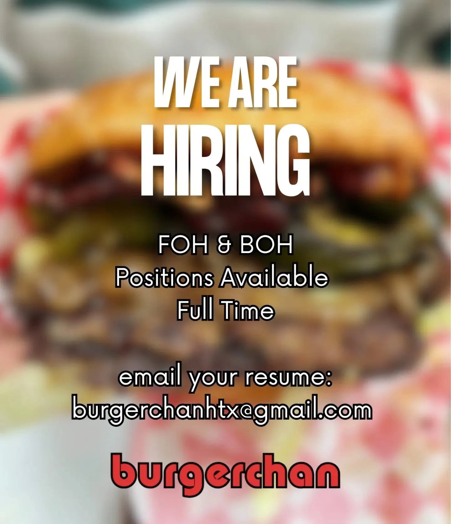 🍔 WE&rsquo;RE HIRING AT BOTH BURGERCHAN LOCATIONS!

Love great food and making people feel welcome? Come join our crew! We&rsquo;re looking for dependable, friendly team players who take pride in their work and bring good energy to every shift.

📍 