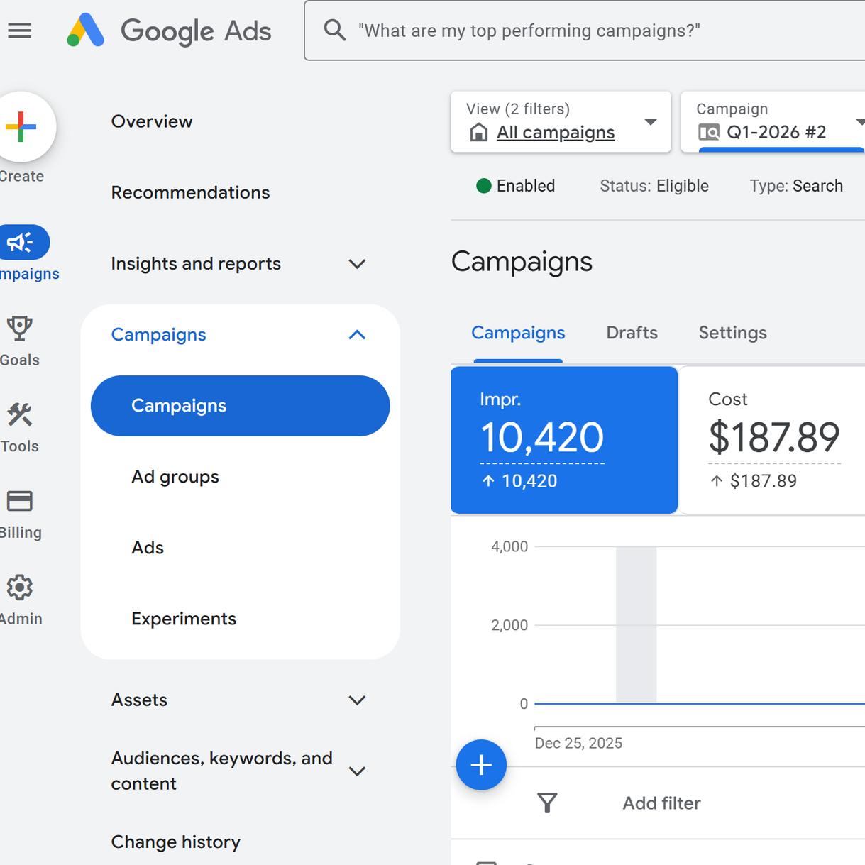Google Ads campaign screenshot
