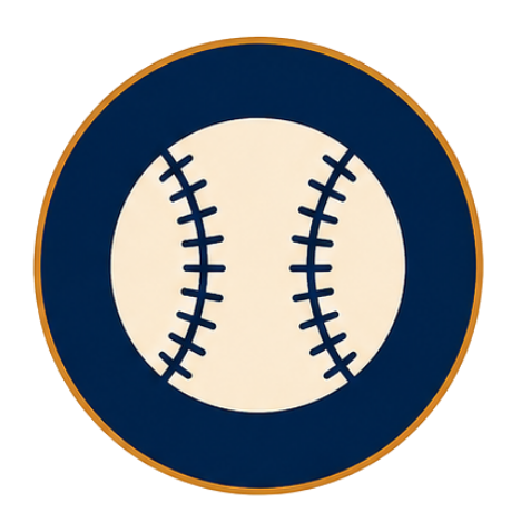 Logo of a baseball with a blue background